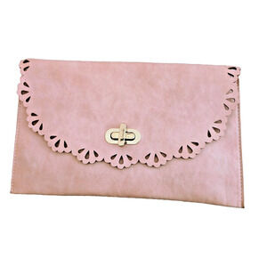Moda Luxe Pink Clutch handbag purse NWT Scalloped Edges Chain strap